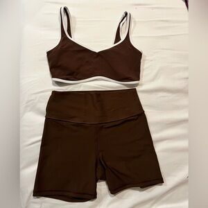 Brown Sports Bra and High-Waist Bike Shorts Set - Women
